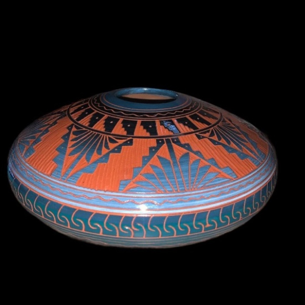 Handcrafted Geometric Art Vase - Orange and Blue
